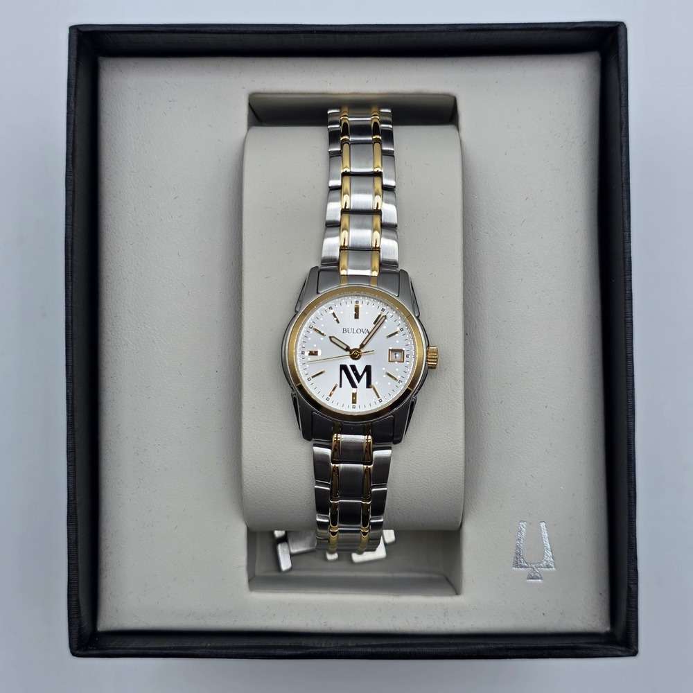 Bulova Watch OS Two-Tone Womens Classic Stainless Steel Date Logo Dress Gift Box